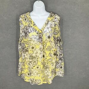 Liz Claiborne‎ Top Woman 2X Yellow Floral V-Neck Lined Flowy Sleeveless Blouse